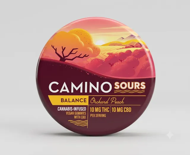 Camino Gummies Sours Balance - Orchard Peach 1 THC : 1 CBD 10pk/100mg (hybrid, 2.8g)