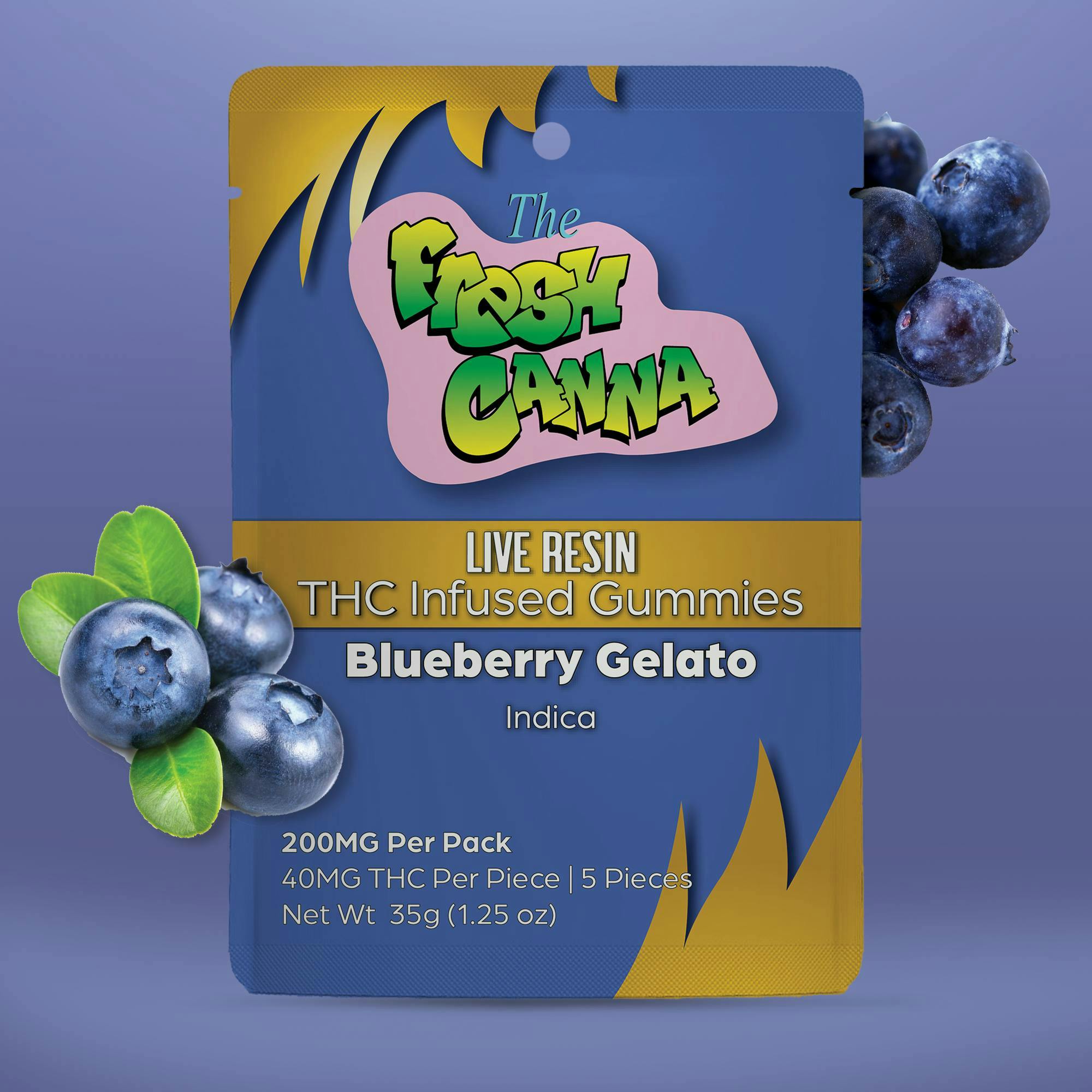 FRESH CANNA | BLUEBERRY GELATO - LIVE RESIN GUMMIES | 200MG | INDICA