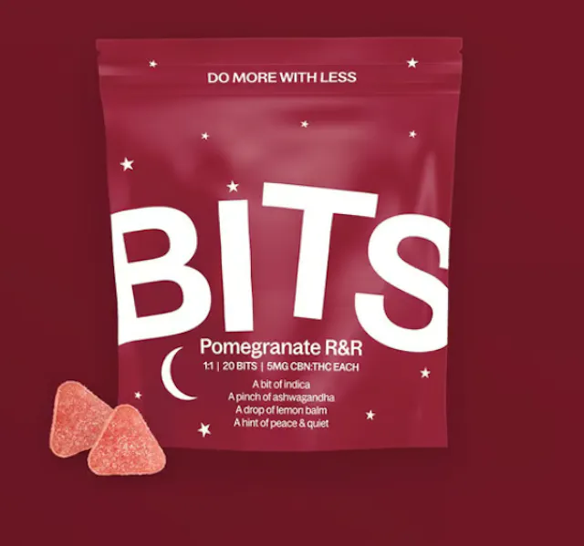 BITS Gummies Pomegranate R&R 1 THC : 1 CBN 20pk/100mg (indica, 2.8g)