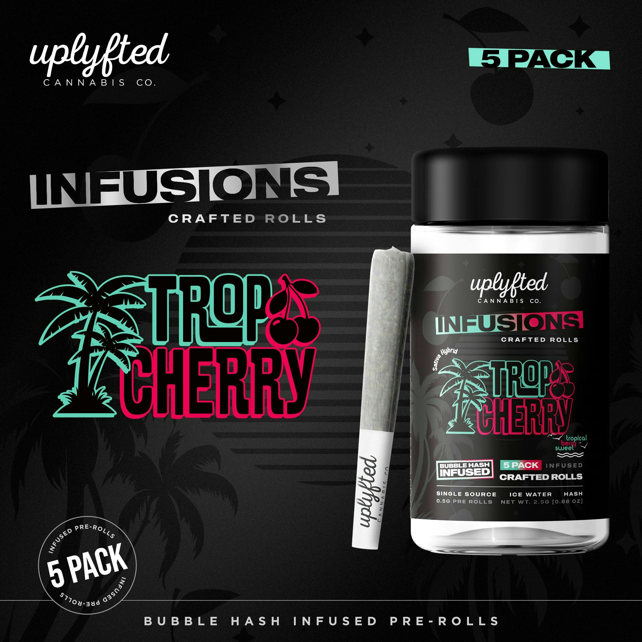 Product: UPLYFTED | TROP CHERRY | INFUSED PRE-ROLLS | 5PK x 0.5G SATIVA/HYBRID