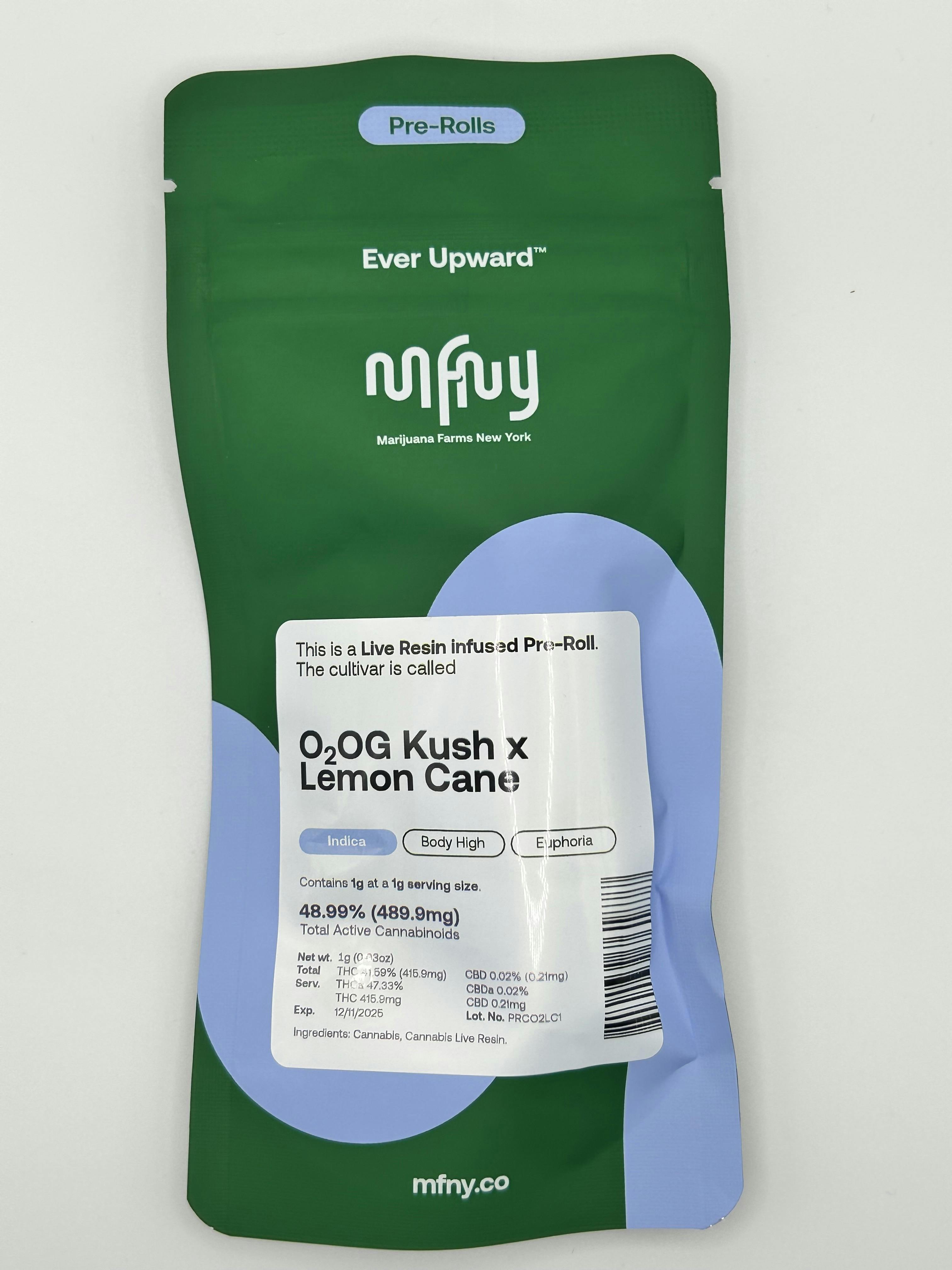 Photo of MFNY – O2 OG Kush x Lemon Cane Resin Infused Preroll