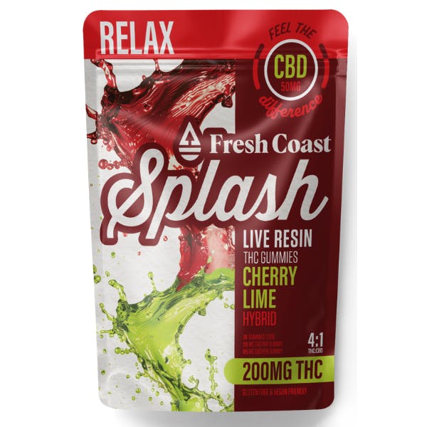 Product: Fresh Coast | Splash Cherry Lime Live Resin 4:1 THC:CBD Gummies | 200mg:50mg