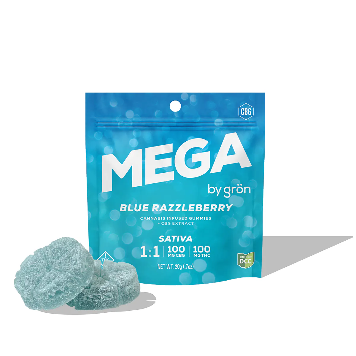 Blue Razzleberry 1:1 THC:CBG Mega Pearl 100mg | 10pk 10pcs Edibles | Gron