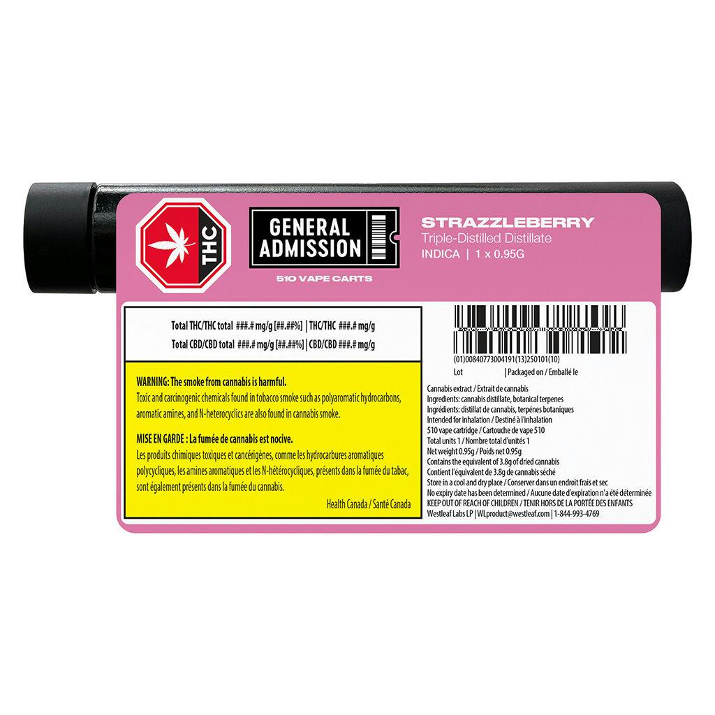 General admission - strazzleberry indica 510 cartridge - 0. 95g