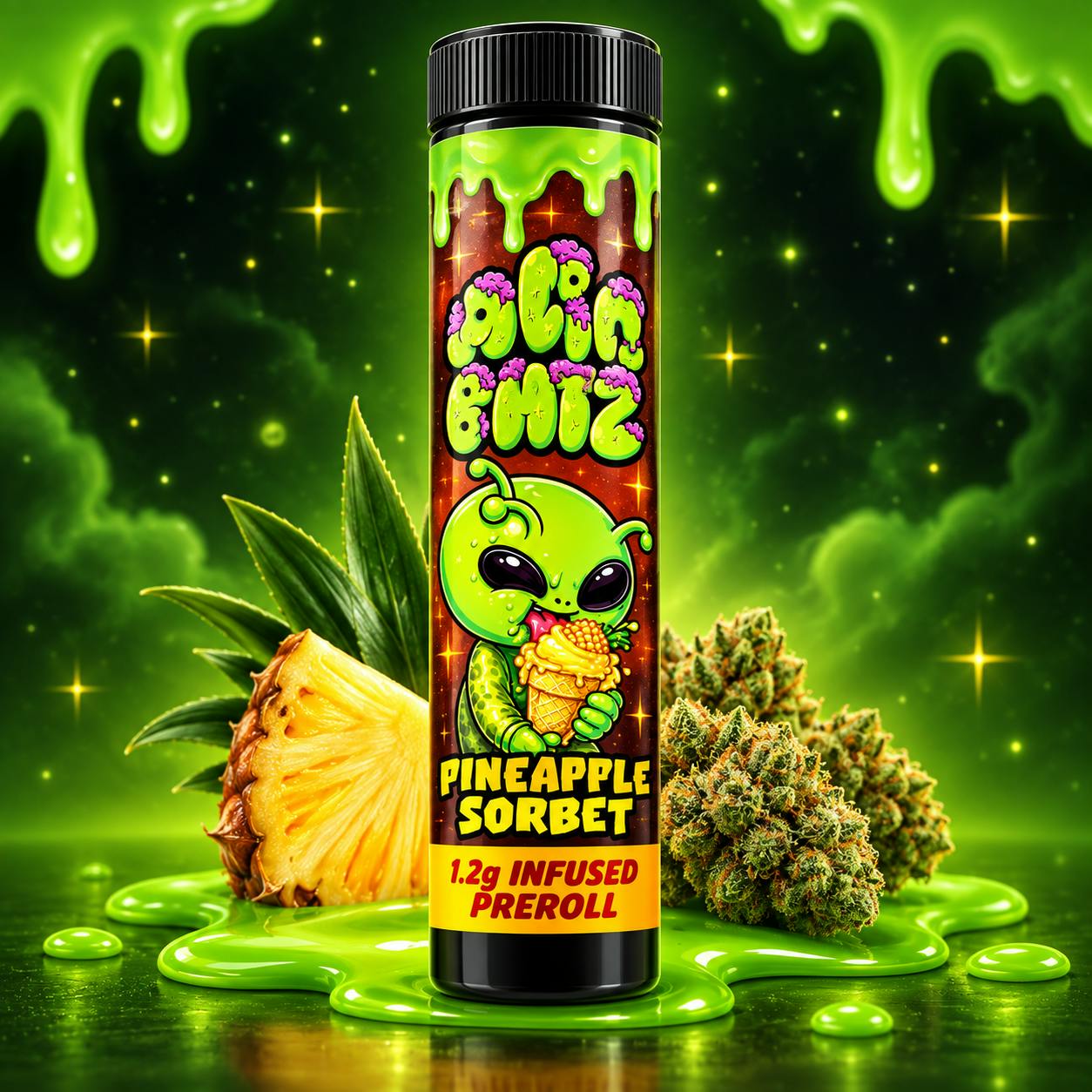 Alien Brainz - 1.2g Infused Preroll - Pineapple Sorbet