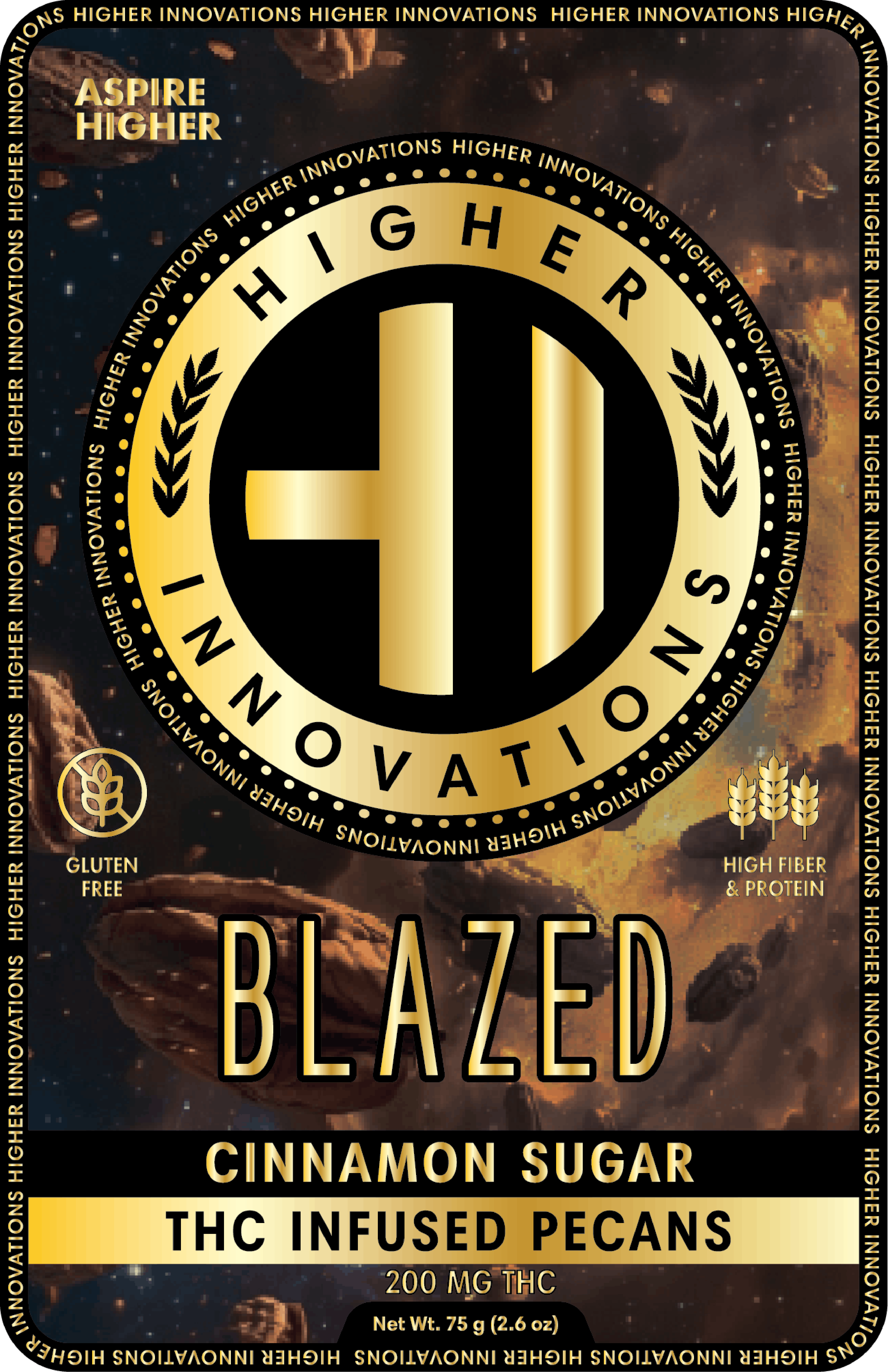 Product: Higher Innovation | Blazed Pecans | Infused Cinnamon Sugar Nuts | 200mg | Hybrid