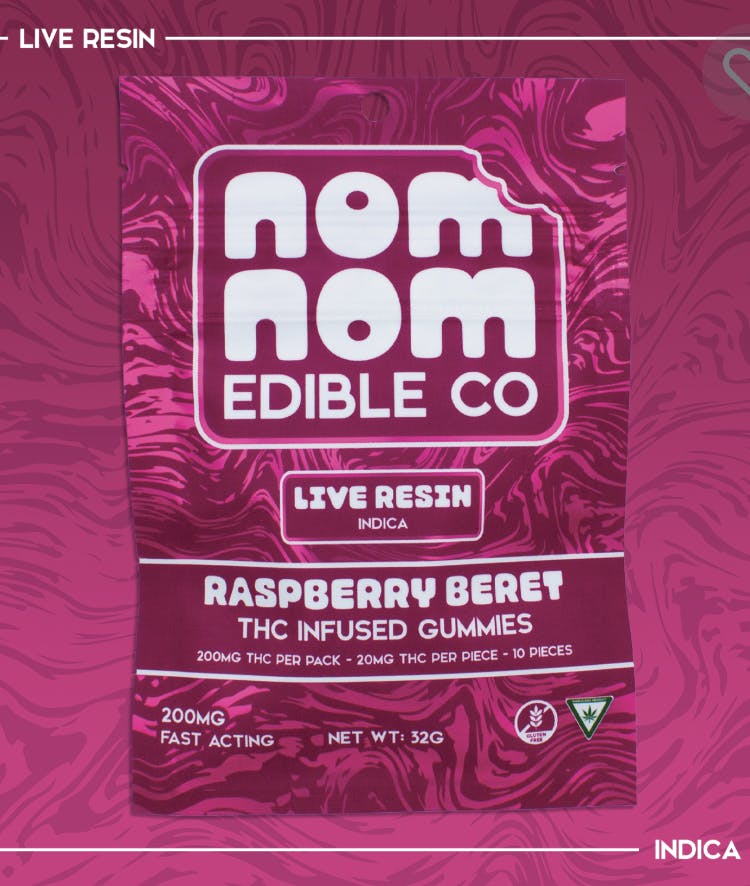 NomNom Edible Co | Live Resin Gummies - 200mg - Raspberry Beret