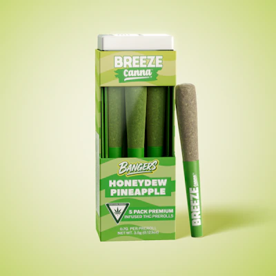 Breeze - 5-Pack .7g Infused Prerolls - Honeydew Pineapple - PRE_ROLLS by BREEZE Canna at King of Budz