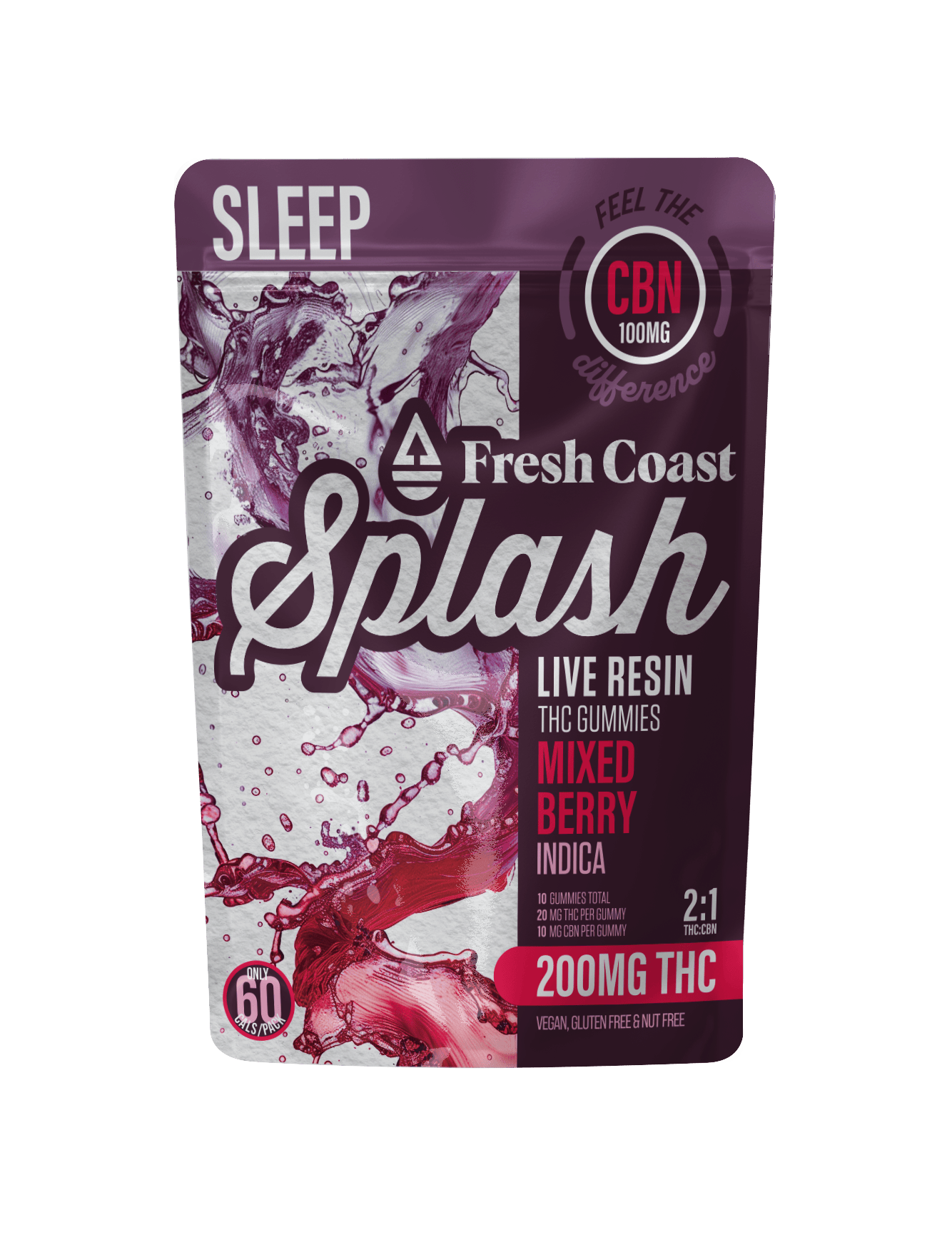 Product: SPLASH | Live Resin Gummies - Mixed Berry (Indica) - 4:1, THC:CBG, 200mg
