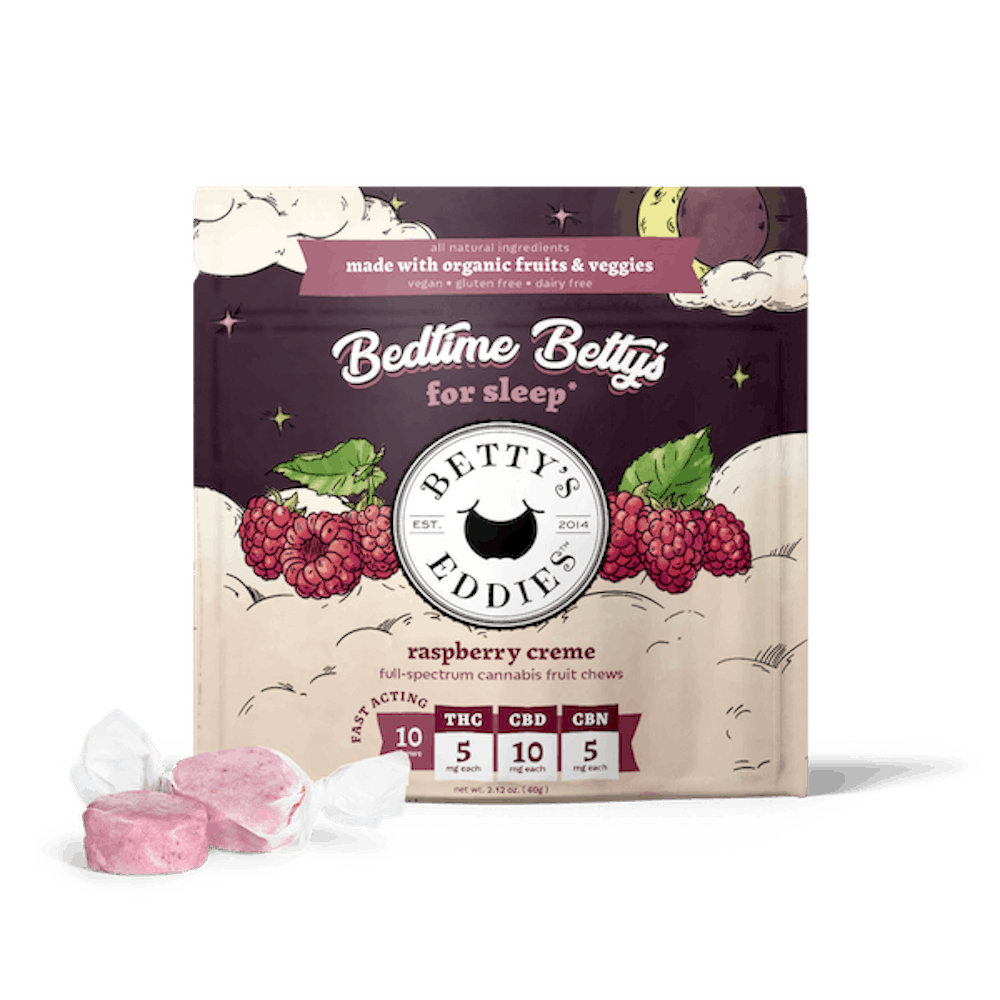 Product Bedtime Raspberry Creme | Fast Acting 1:2:1 THC/CBD/CBN Taffy 10pk