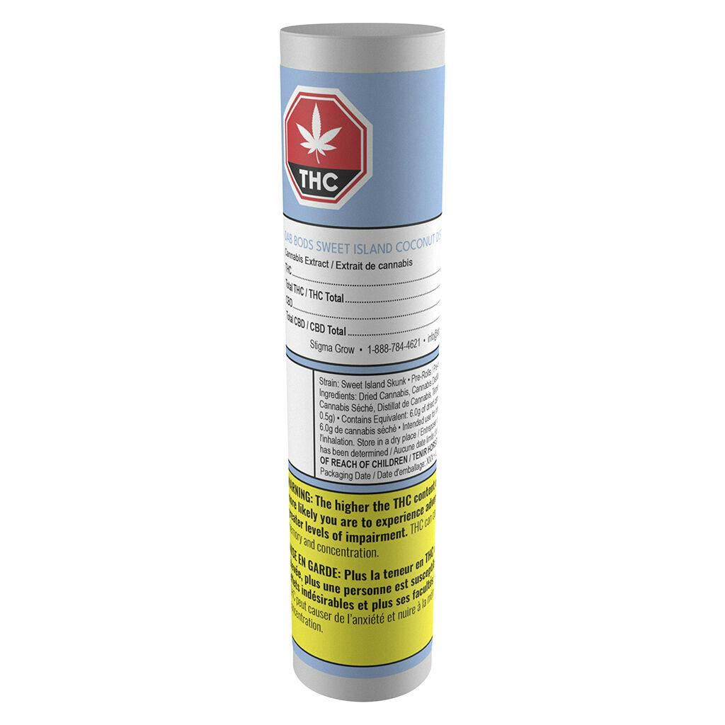 Dab bods - sweet island coconut disti infused joints - 3x0. 5g