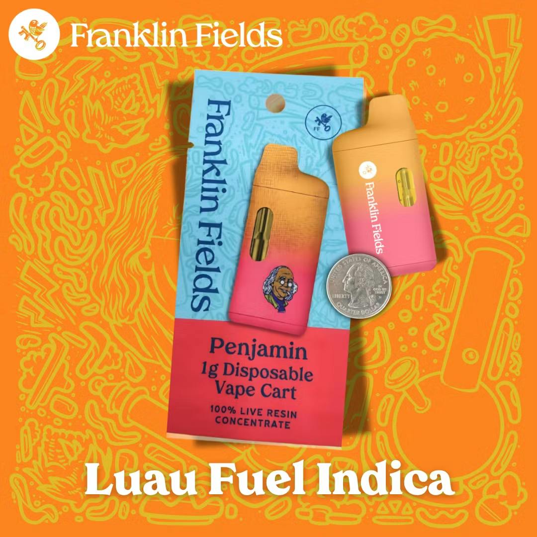 Product: Franklin Fields | Luau Fuel Live Resin Disposable All-In-One Cartridge | 1g