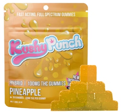 Product SIX Kushy Punch Gummies Fast Acting Full Spec - Pineapple (10pk) 100mg