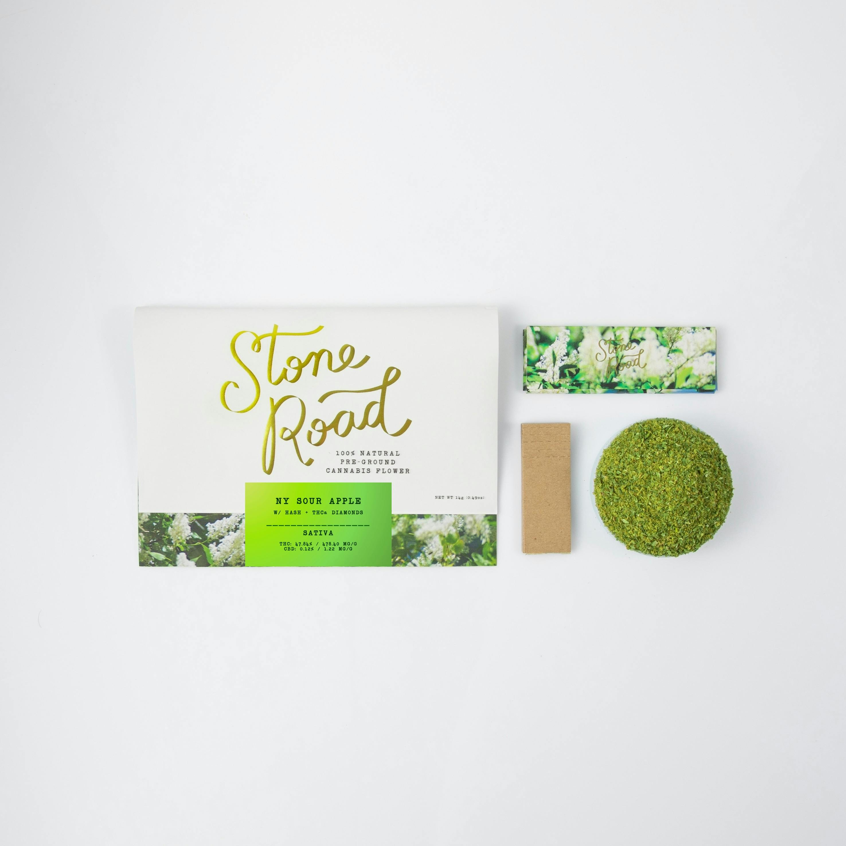 STONE ROAD | 1/2 OZ INFUSED PRE GROUNDED FLOWER | NY SOUR APPLE - SATIVA