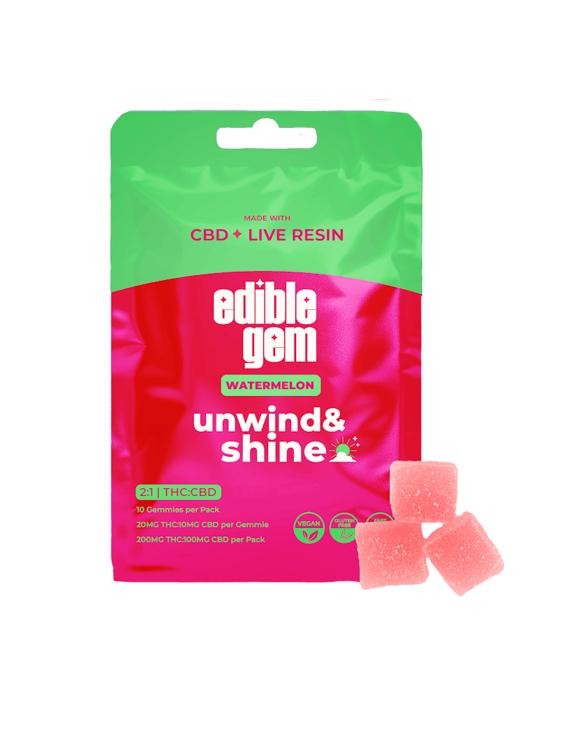 Edible Gems - Watermelon 2:1 THC:CBD 200mg Live Resin Gummies