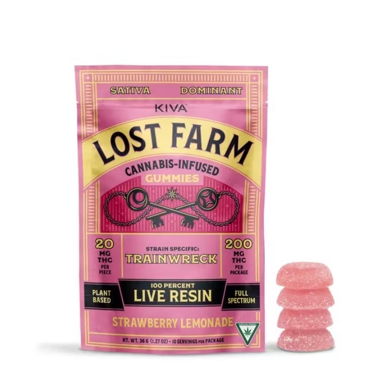 Buy Kiva Strawberry Lemonade X Trainwreck 200mg Live Rosin Gummies