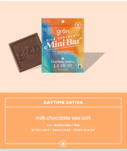 Gron | Mini Bar | Milk Chocolate | Daytime Sativa | 1:1 | 100mg-1