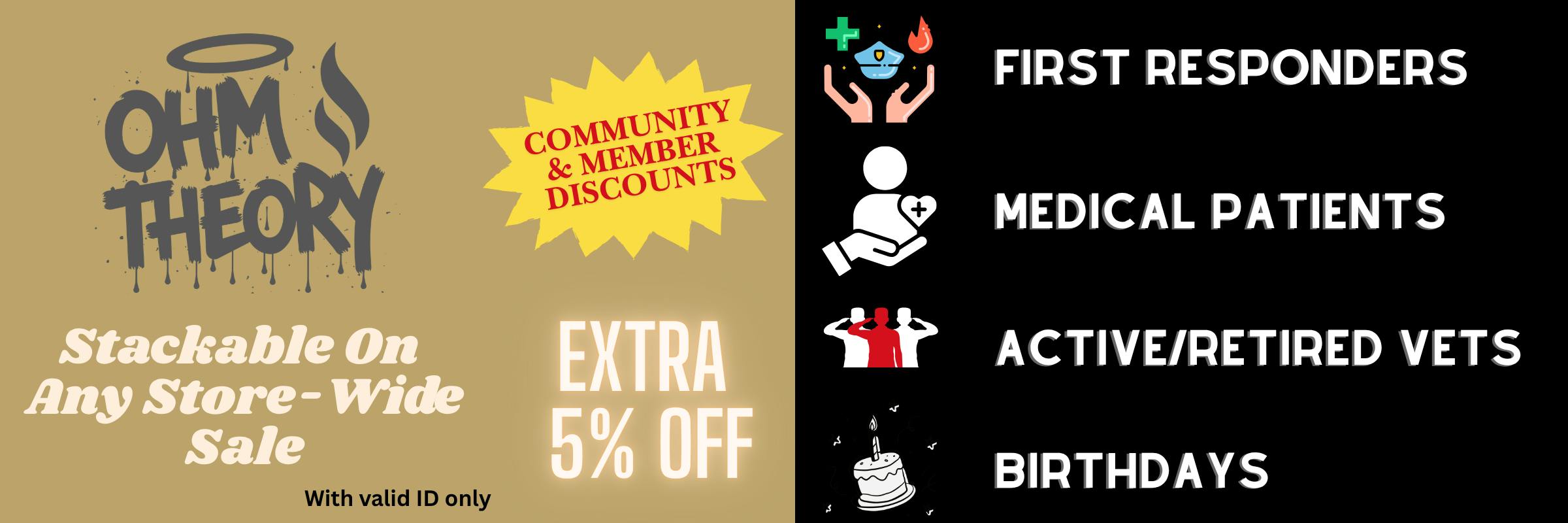Cannabis dispensary offering extra discounts for First Responders, Active/Retired Military Vets, and Birthdays