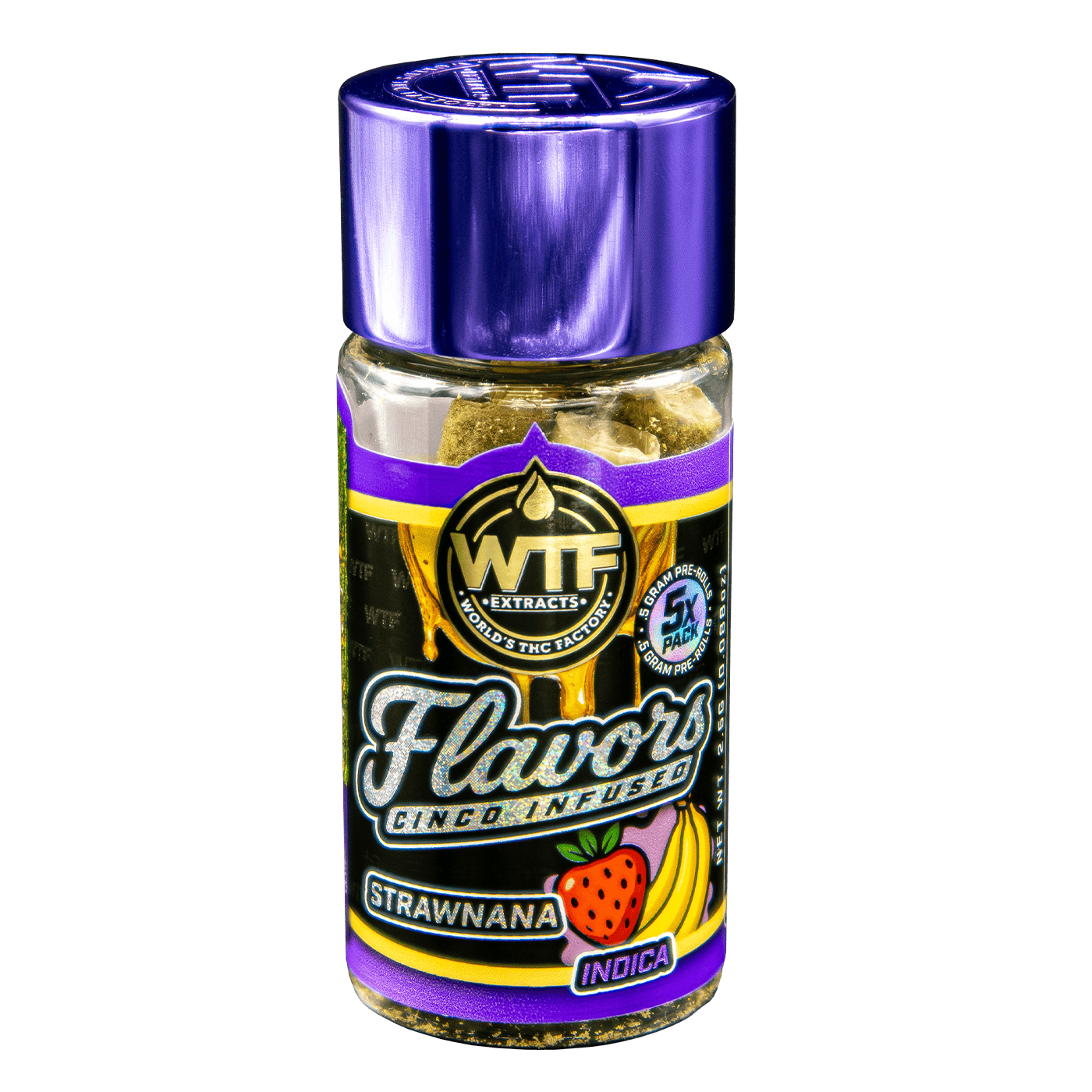 World's THC Factory (WTF) 2.5g Infused Pre-Roll 5pk - Strawnana