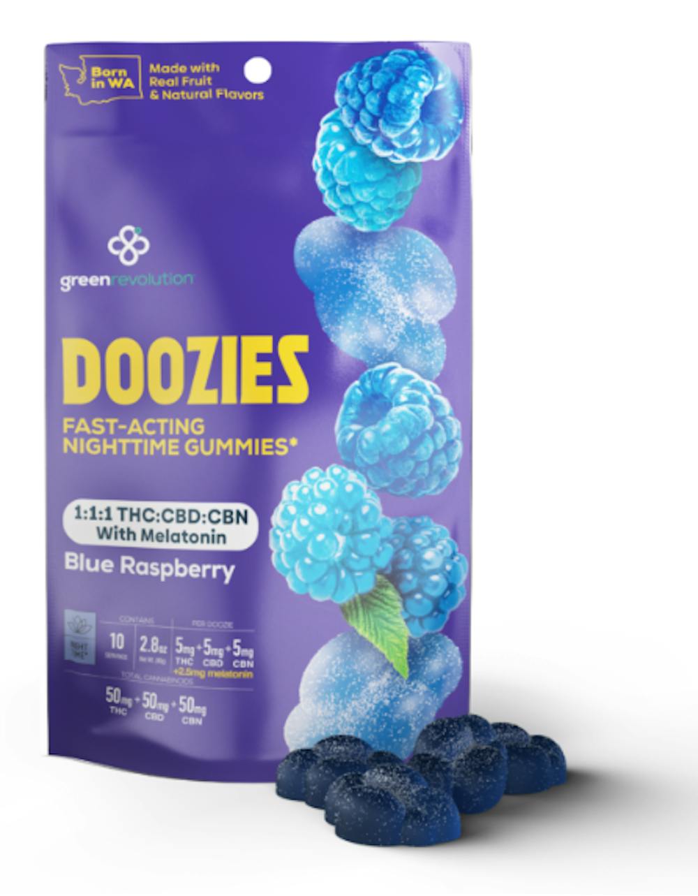 Product Doozies | Blue Raspberry (I) | 1:1:1 THC:CBD:CBN 50mg | Green Revolution