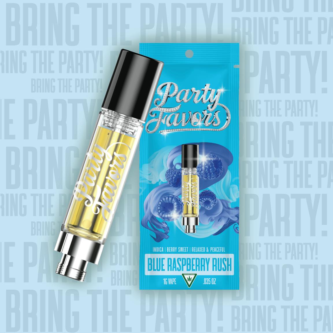 Product: Party Favors | Blue Raspberry Rush Distillate Cartridge | 1g
