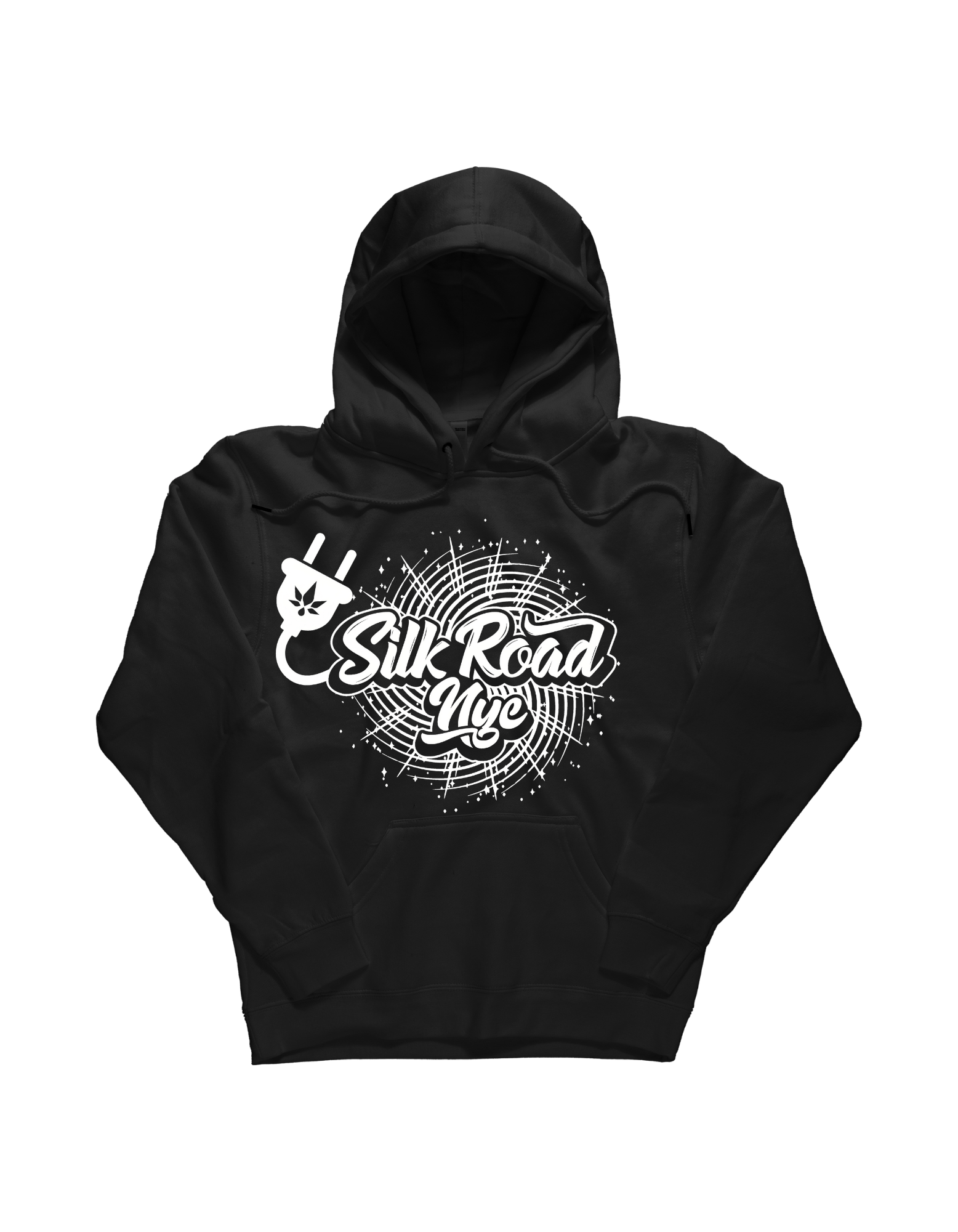Silk Road NYC- White Plug Web Logo- Black Hoodie- Medium by Silk Road NYC