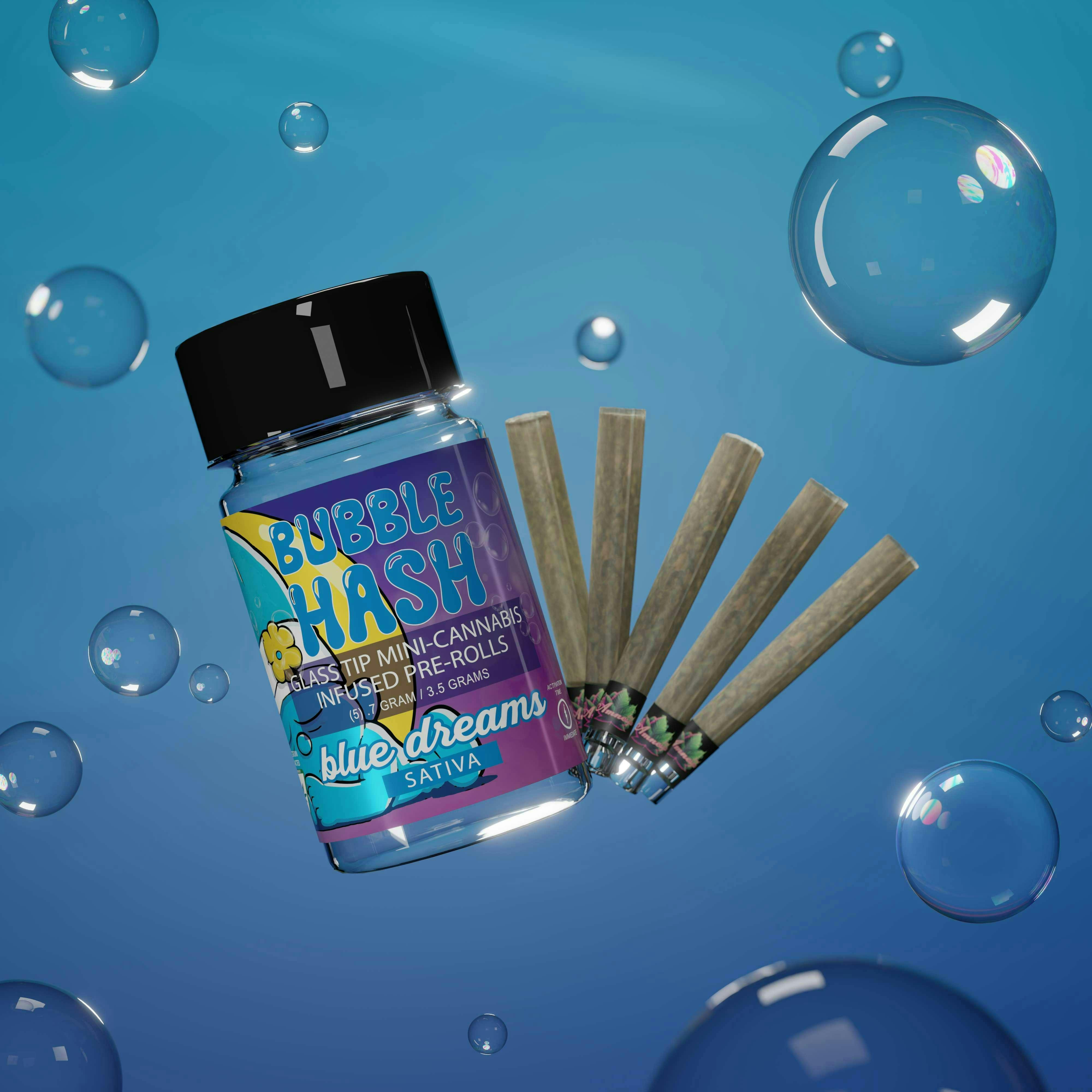 Product: AMNESIA | BLUE DREAM - BUBBLE HASH INFUSED | GLASS TIP PRE-ROLL 5PK SATIVA