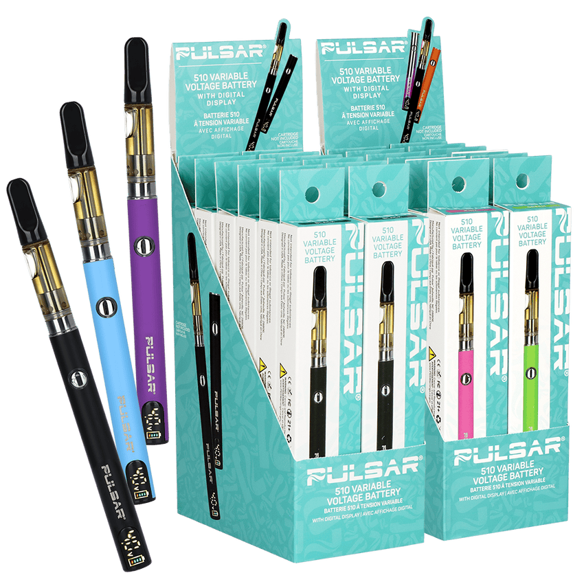 pulsar vape battery Digital Display SLIM VV Click Button 510 - 400mAh | Assorted Colors at MO Health and Wellness Flavor:Sour Peach Ringz leak-proof disposable vape Orange Cream | Distillate