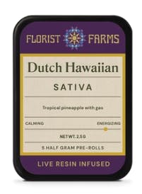 Dutch Hawaiian | 5 Pack Live Resin Infused Pre rolls | Sativa | Florist Farms