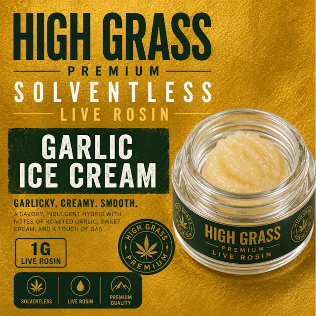 High Grass Farms Cold Cured Live Rosin Garlic Ice Cream 1g (indica hybrid)