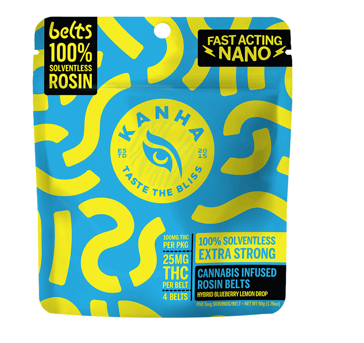 Photo of Kanha Blueberry Lemon Drop Live Rosin Belts 100mg 4pk