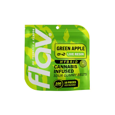 Flav - 100mg Live Resin Gummies - Green Apple Belts - EDIBLES by Flav at King of Budz