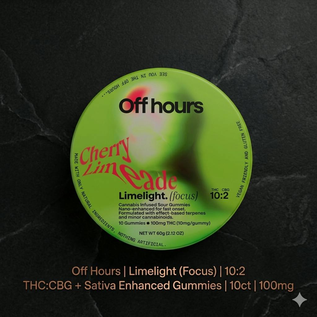 Product Off Hours | Limelight (Focus) | 10:2 THC:CBG + Sativa Enhanced Gummies | 10ct | 100mg