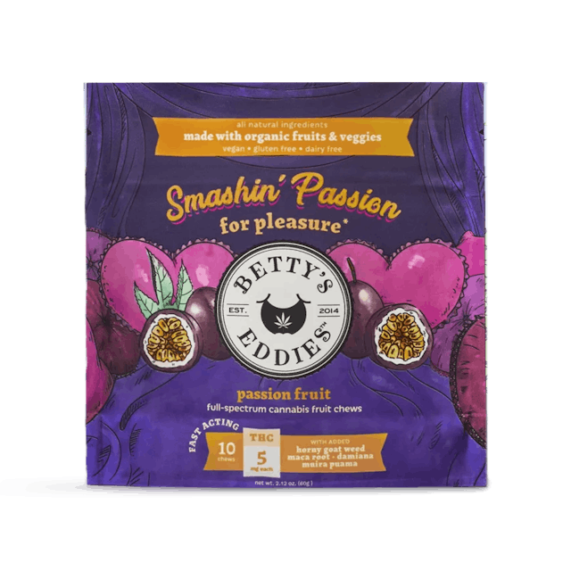 Smashin Passion Fruit - 10pk 50mg - Betty's Eddies Fruit Chews - Image 1