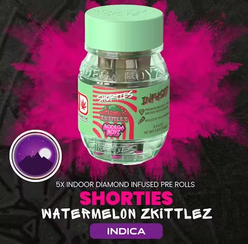 Bodega Boyz | Shorties | Watermelon Zkittlez Diamond Coated & Infused Preroll 4 Ceramic Tip Pack | Indica