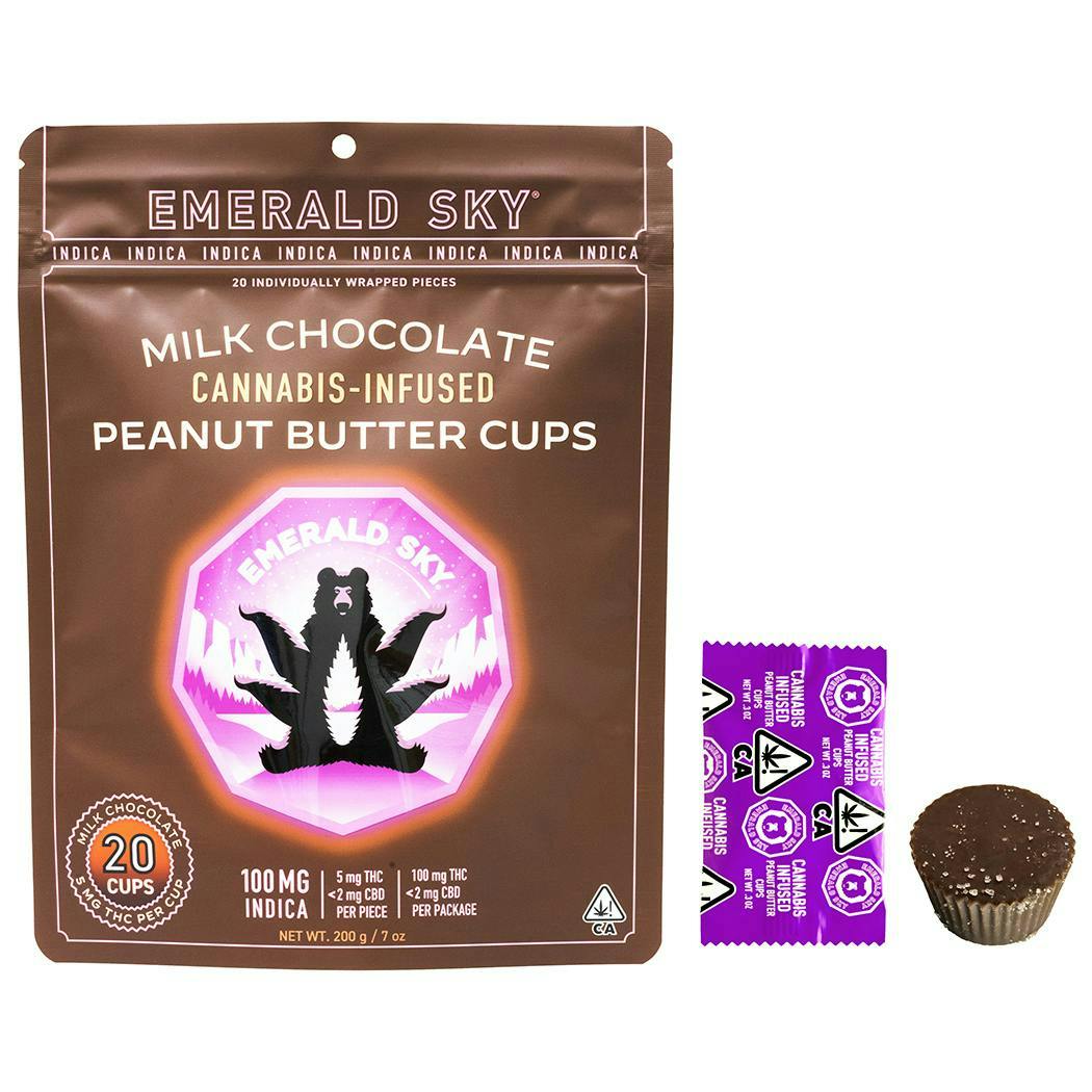 Emerald Sky Peanut Butter Cups Indica Milk Chocolate 100mg