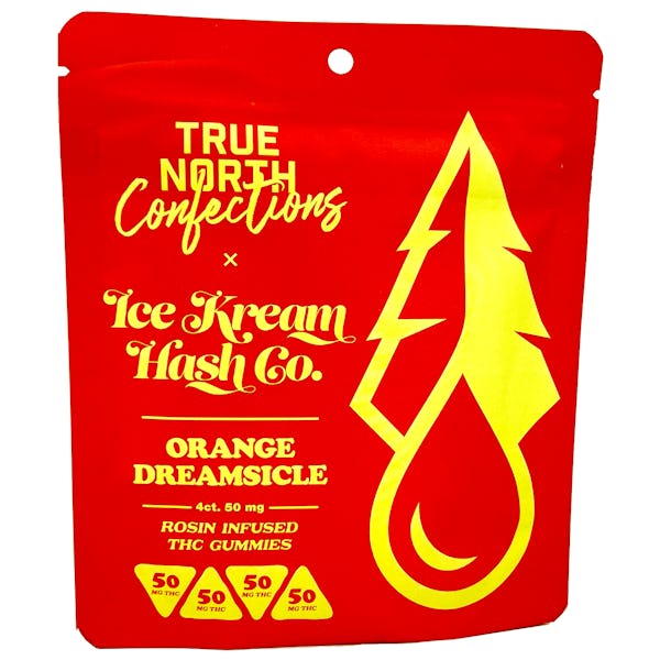 Product: True North Confections x Ice Kream Hash Co. | Orange Dreamsicle Hash Rosin Gummies 4pc | 200mg