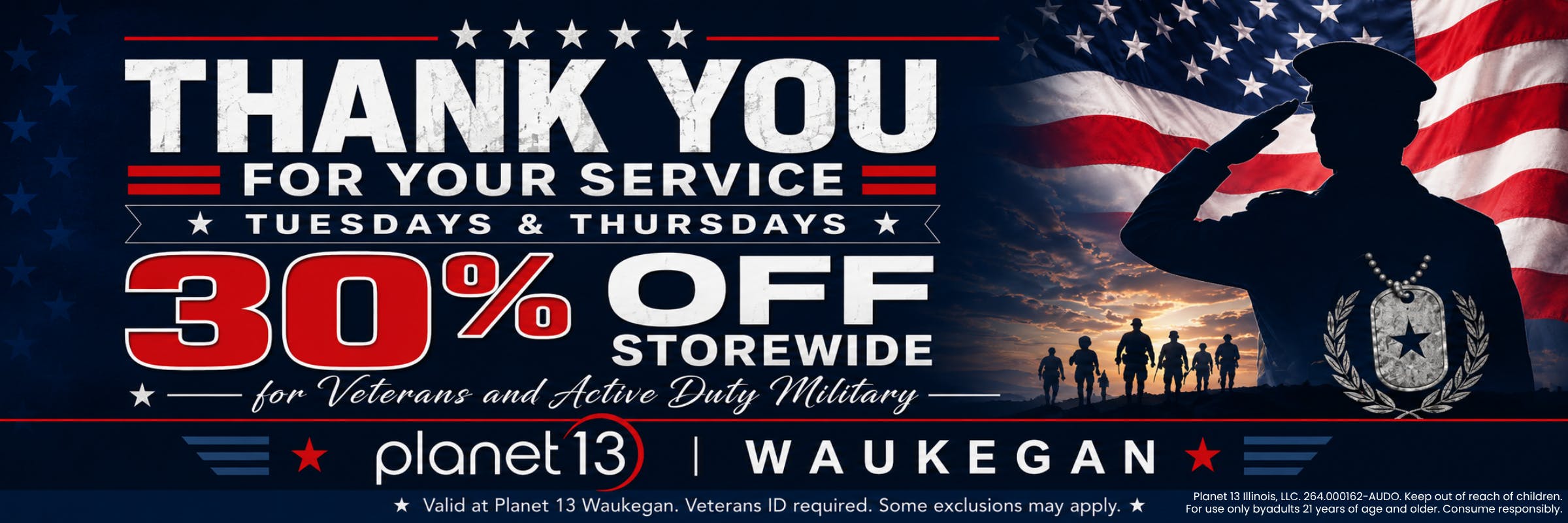 Thank you for your service 30% off storewide for vetereans and active duty military