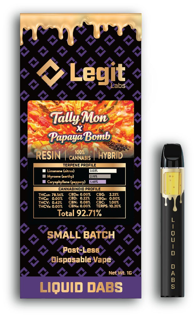 Legit Labs Legit Labs | Postless Disposable Vapor Cartridge | Cured Resin |  Tally Mon x Papaya Bomb | 1g - Pleasantrees Cannabis Dispensary in Michigan