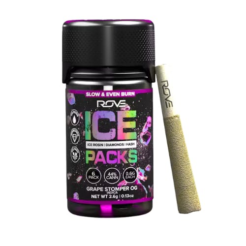 GRAPE STOMPER OG ICE ROSIN, HASH DIAMOND INFUSED PREROLL 6PK