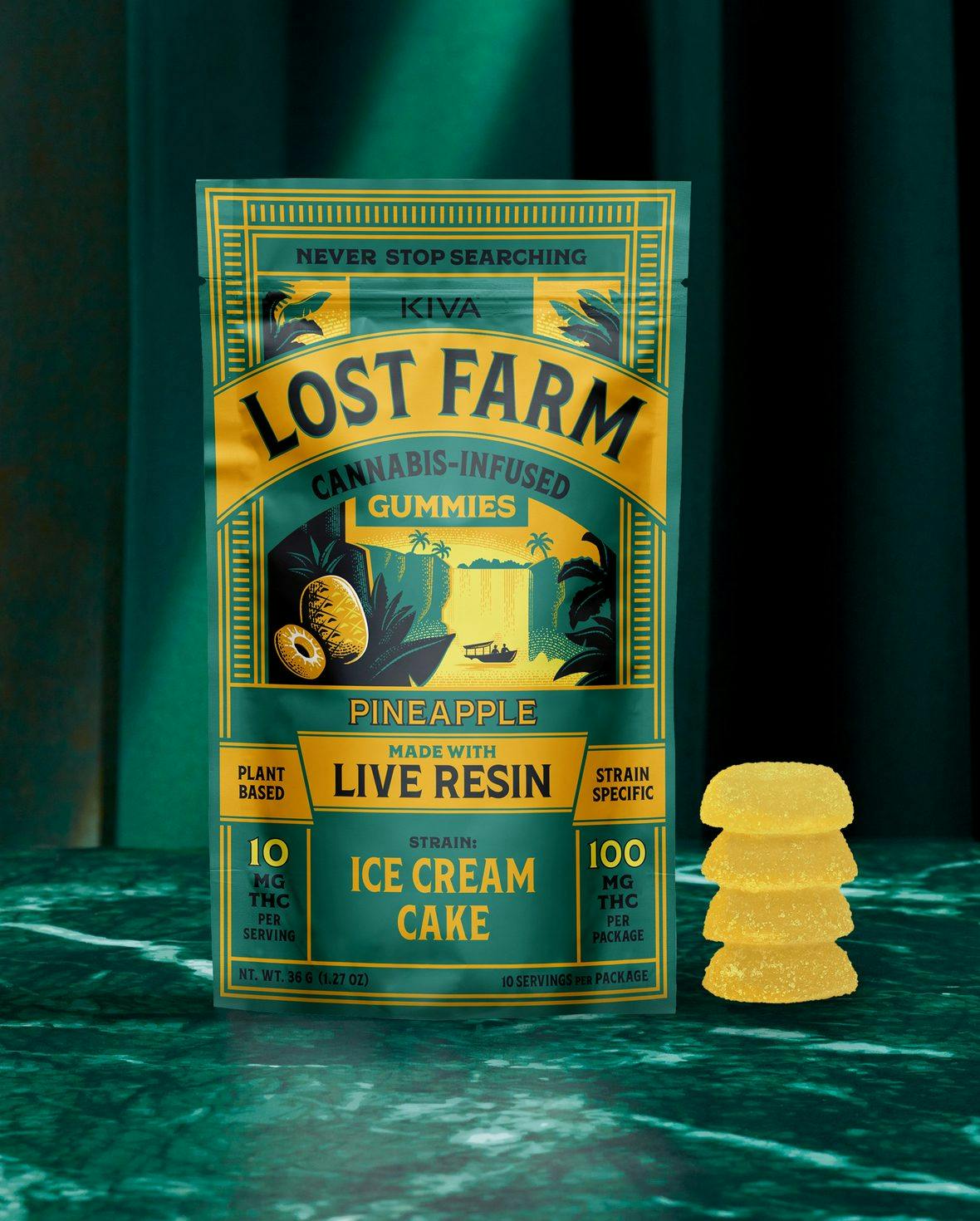 Kiva Lost Farm- Live Resin Gummies - Pineapple (IH) (100mg)