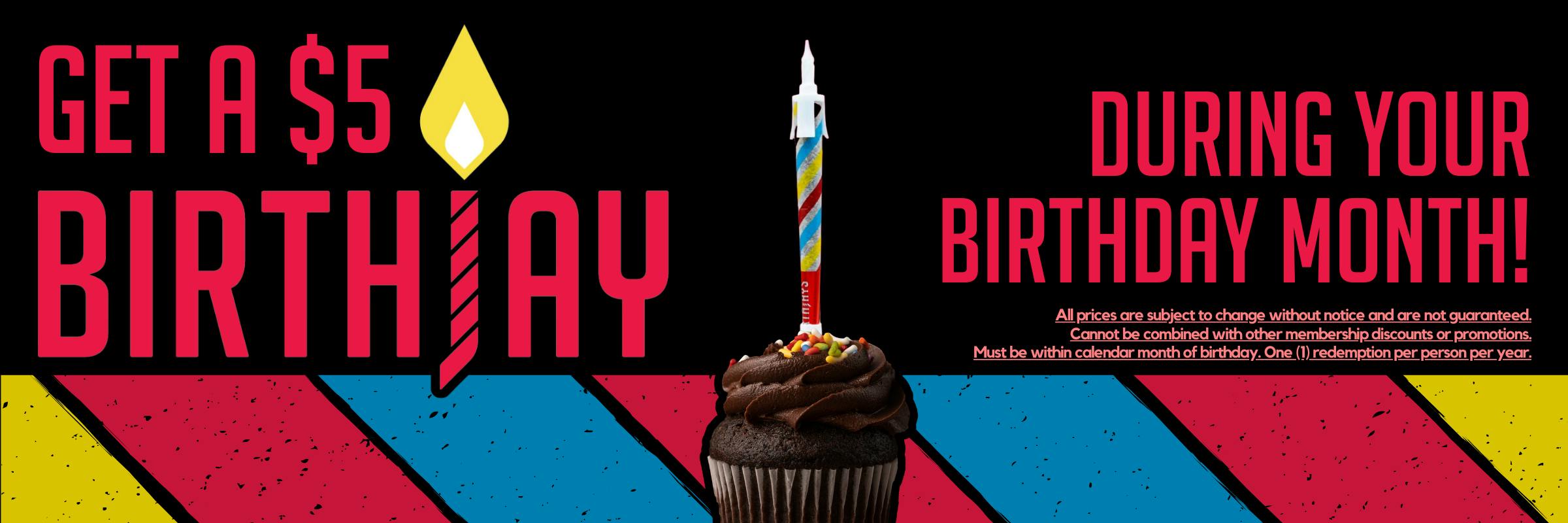 $5 Birthjay for birthday at ACS
