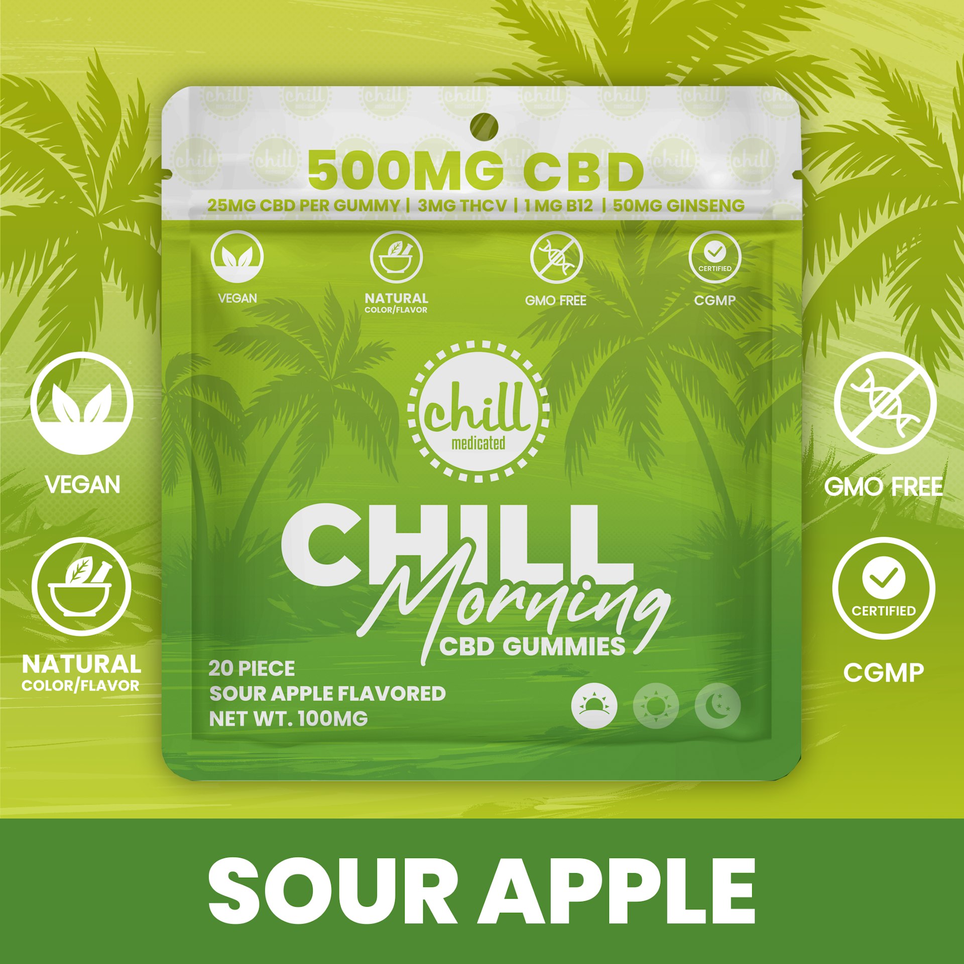 Chill Medicated - CBD Gummies - AM - Sour Apple