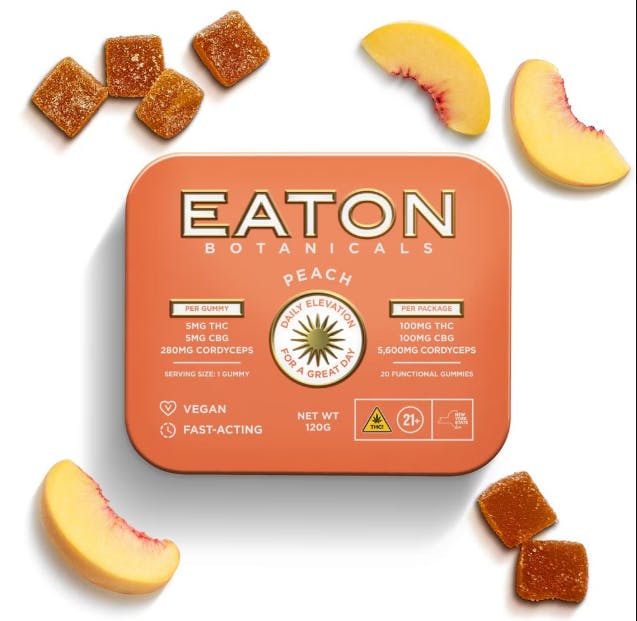 Product Eaton | Peach Daily Elevation | 1:1 CBG + Adaptogen Enhanced Gummies | 100mg