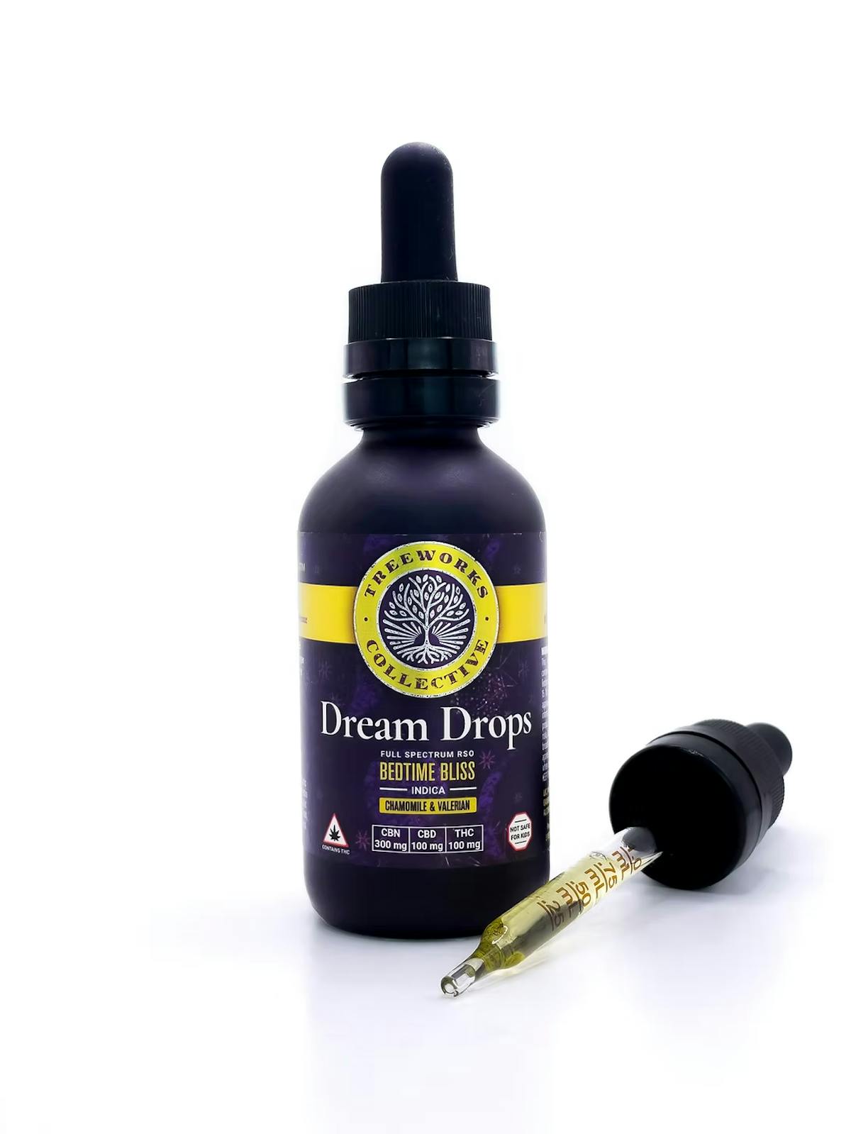 Photo of Treeworks l Bedtime Bliss l Dream Drops RSO Tincture (1:1:3 THC:CBD:CBN) l 100mg (Sample)