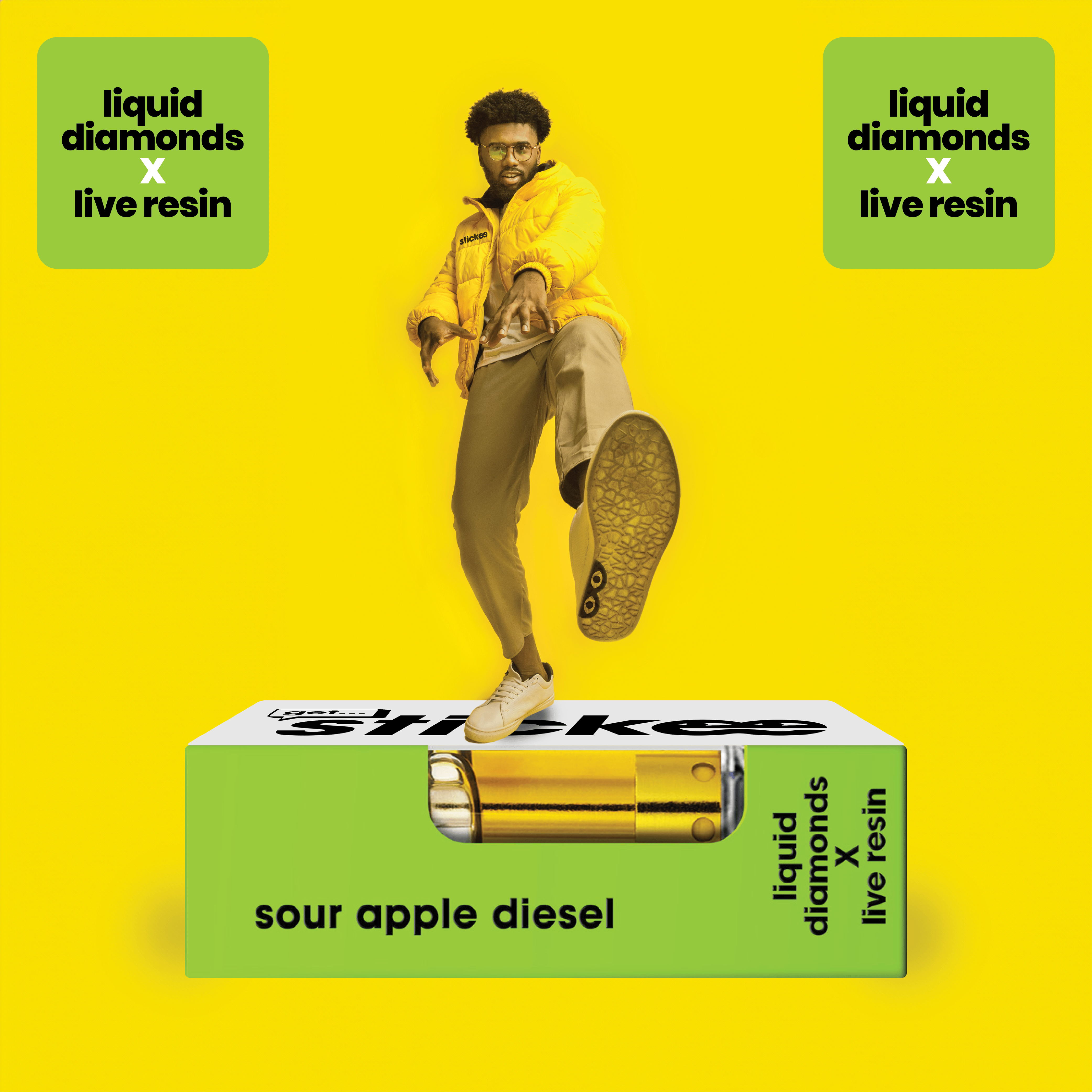 Product: STICKEE | Sour Apple Diesel | 1G | Liquid Diamonds + Live Resin 510 Vape Cart