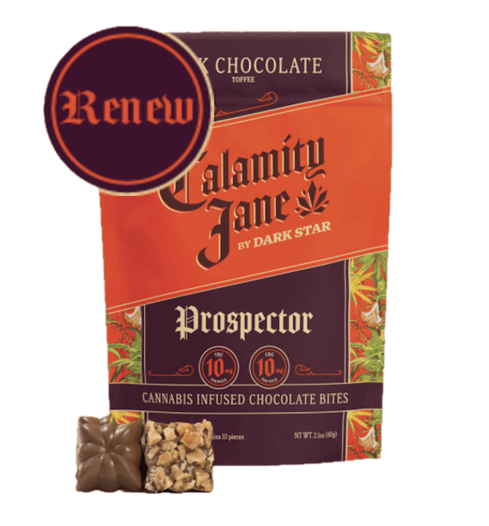 Product Calamity Jane | Milk Chocolate Toffee Prospector (S) | 100mg THC: 100mg CBG | Dark Star