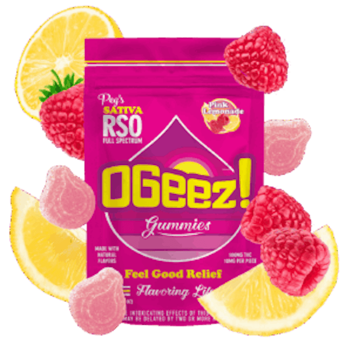 OGeez Peg's Sativa RSO, Pink Lemonade - 100 mg Gummies