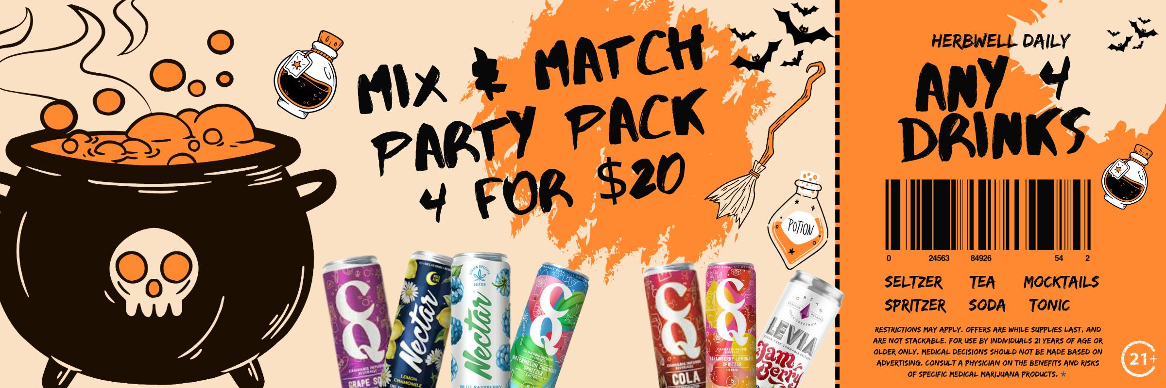 mix and match halloween 4 pack of drinks for $20