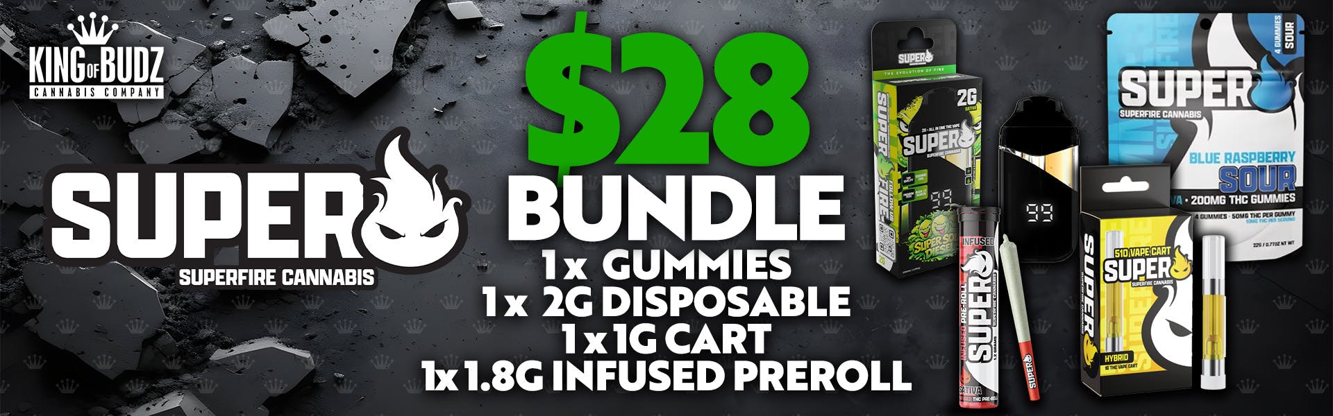 (NB) Superfire Bundle Gummies+2g Disposable + 1g Cart + 1.2g Infused Prerol